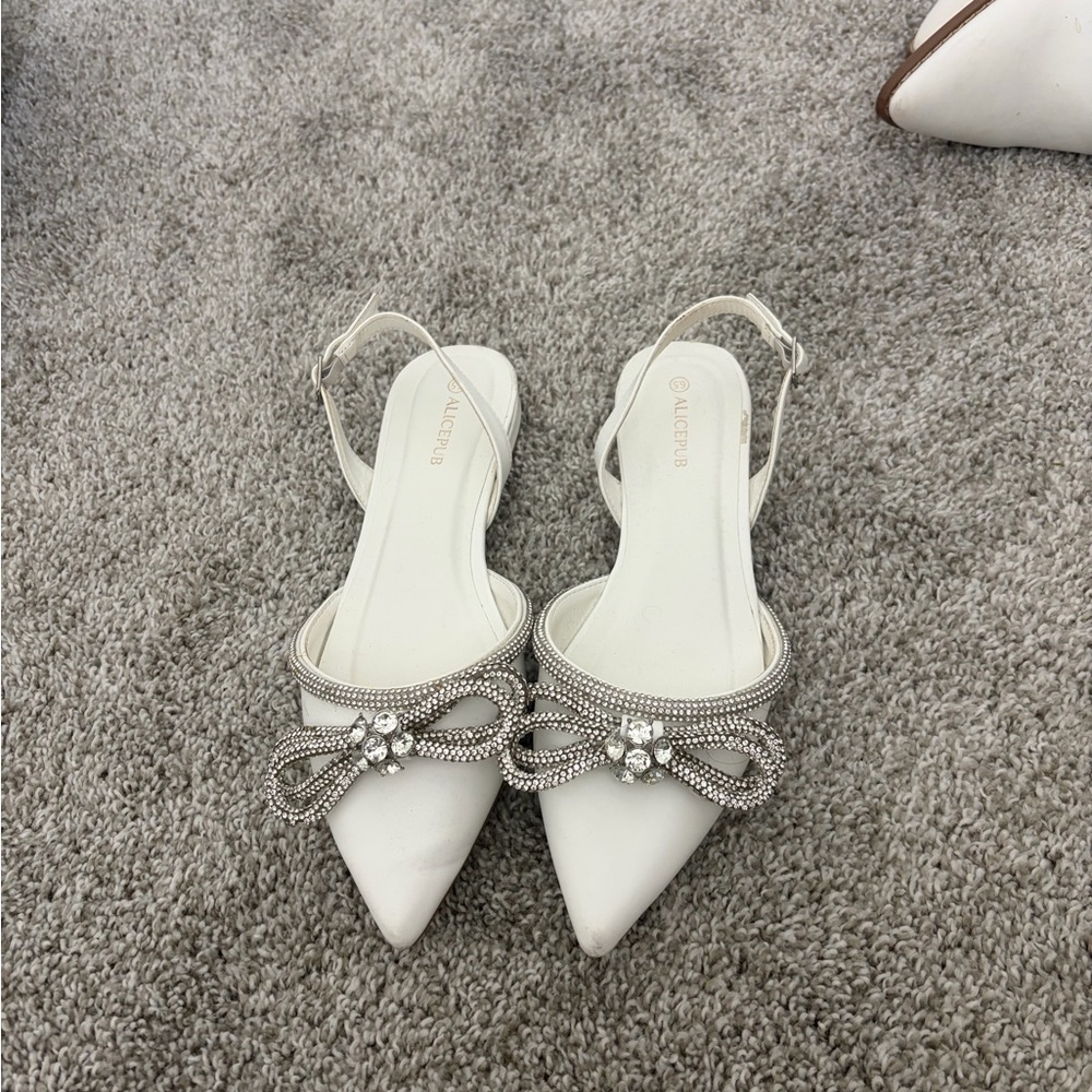 Aldo White Slingback Heels with Silver Accents